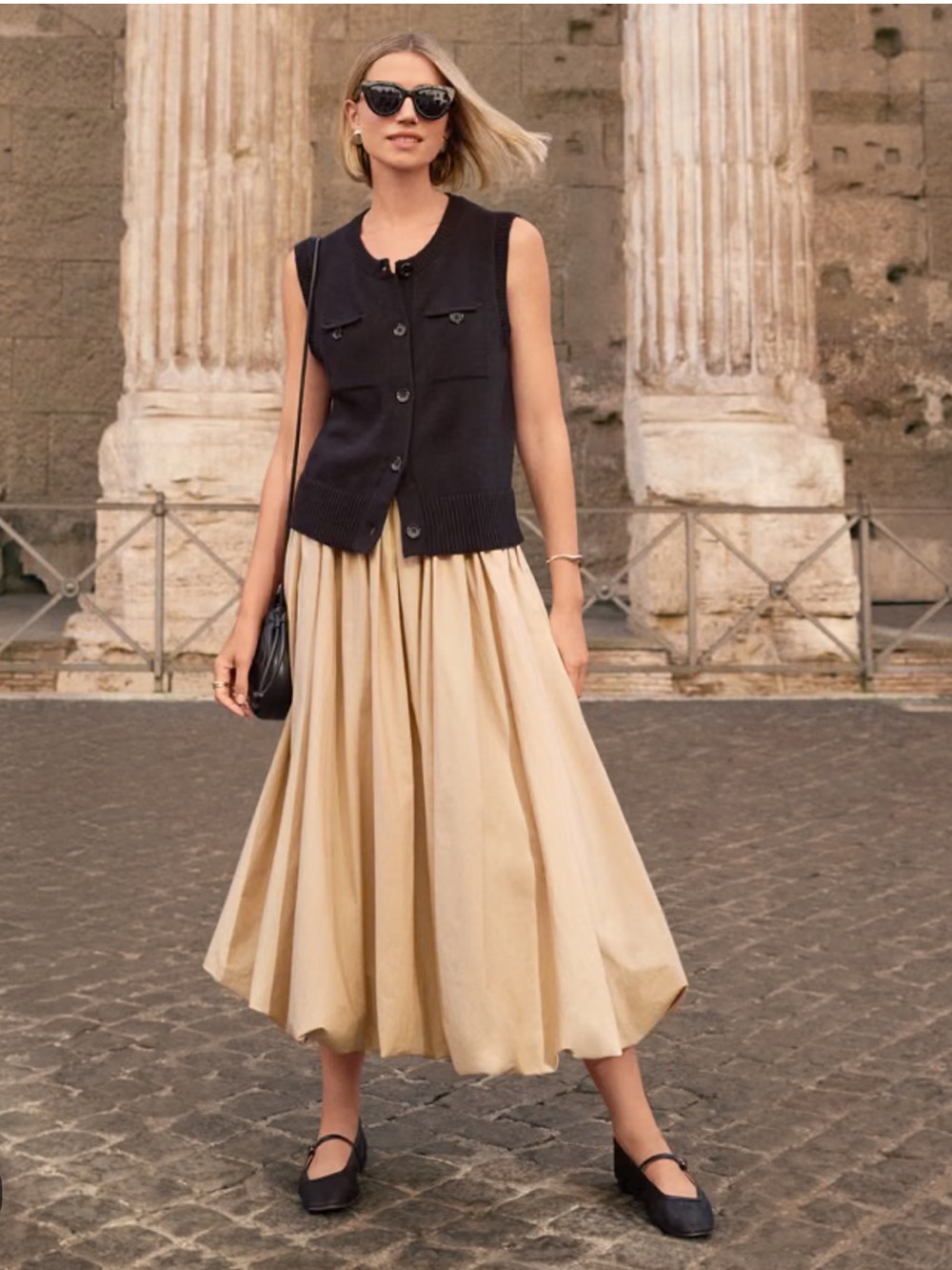 LOFT Poplin Ruched Bubble Hem Midi Skirt